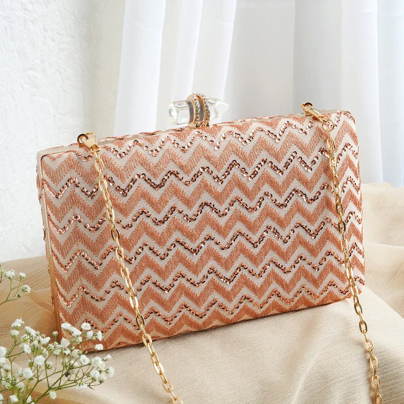 Early Access Party Wave Peach Sequin Embroidered Clutch