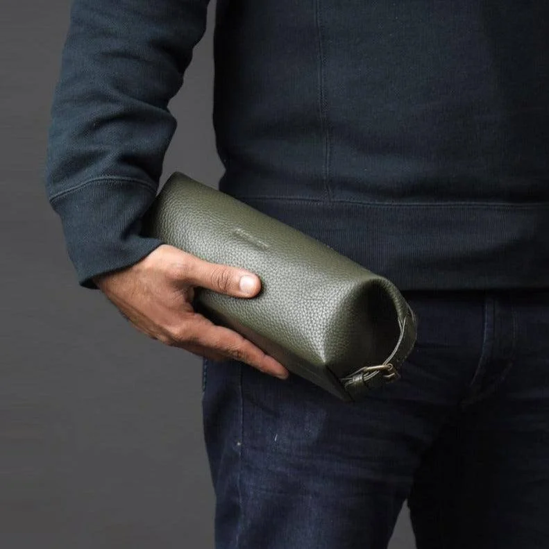 Warehouse Sale Tokyo Leather Toilet Bag - Olive