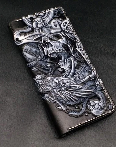 Reduced Price Black Handmade Tooled Japanese Samurai Skull Leather Mens Long Wallet Bifold Long Wallet For Men Reduced Price Black Handmade Tooled Japanese Samurai Skull Leather Mens Long Wallet Bifold Long Wallet For Men