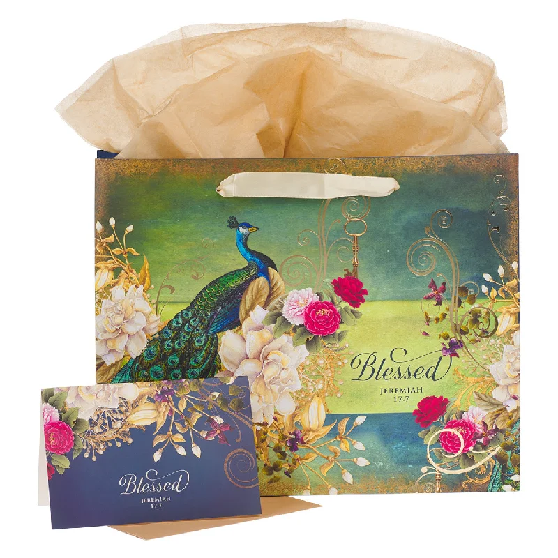Price Cut Blessed Peacock Large Landscape Gift Bag With Card - Jeremiah 17:7