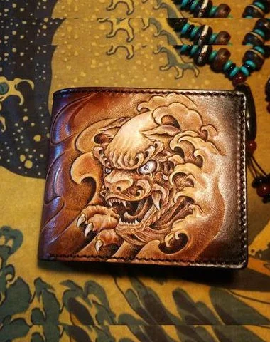 Savings Galore Handmade Leather Chinese Lion Tooled Mens billfold Wallet Cool Leather Wallet Slim Wallet for Men Savings Galore Handmade Leather Chinese Lion Tooled Mens billfold Wallet Cool Leather Wallet Slim Wallet for Men